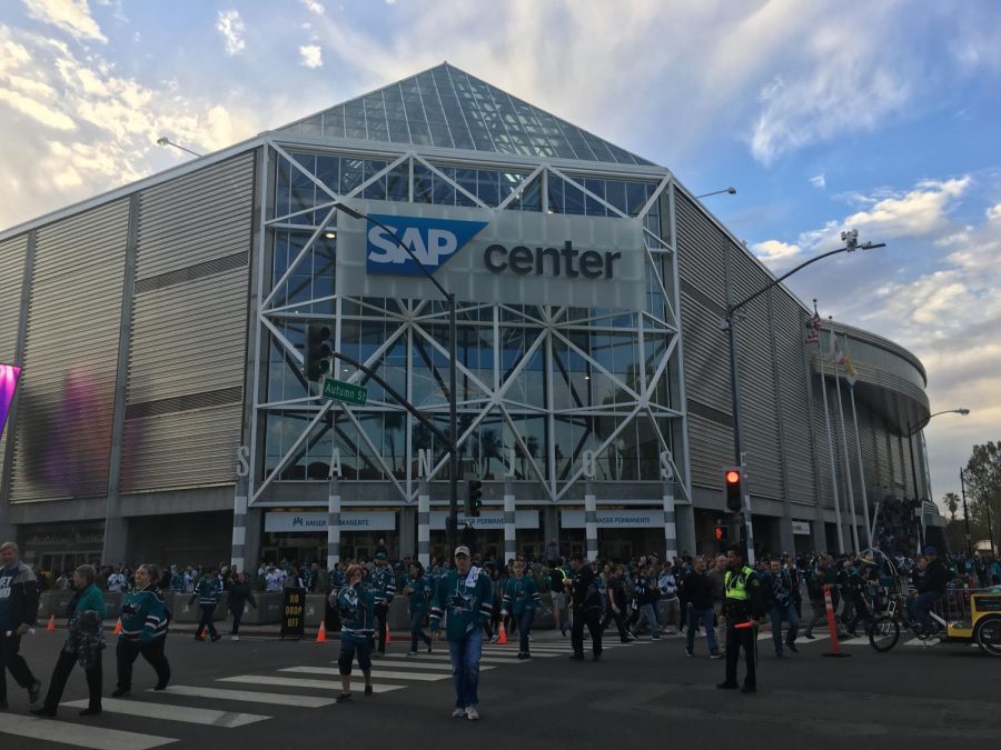 Disappointing fans walk out of the Sharks elimination game, last Sunday.