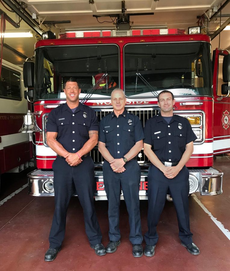 (From left to right) Woodside firefighters Justin Werle, Jim Frey, and Jared Abbott