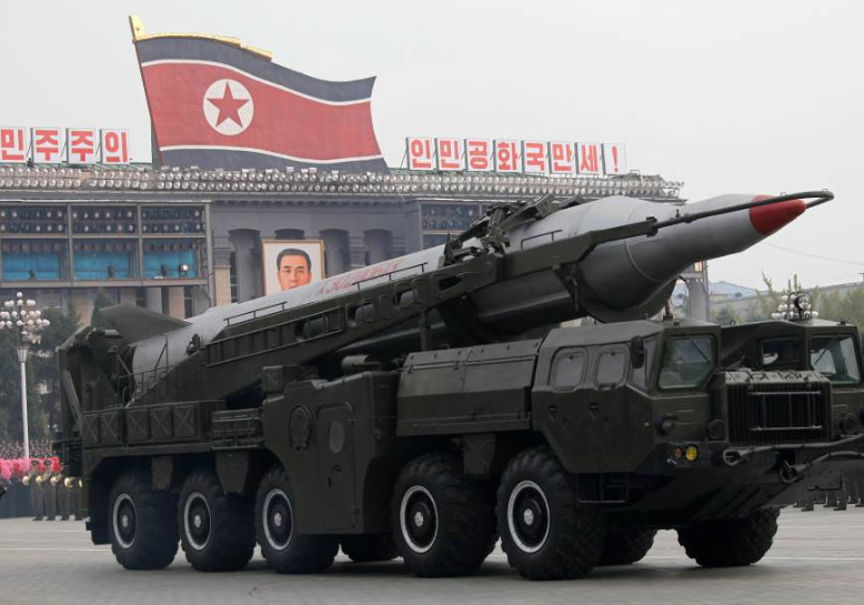 A North Korean Taepodong-2 ballistic missile, which is thought to be able to carry a nuclear warhead.
