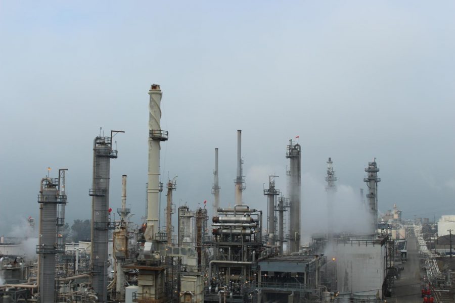Oil Refineries like this one need to use long pipes to get the oil from extracting points. These can break, and cause serious oil spills,, killing much of the wildlife in the area. 