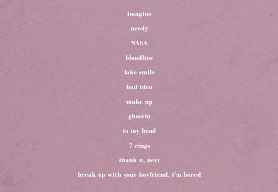 Grande revealed the track list for thank u, next on January 22, 2019.