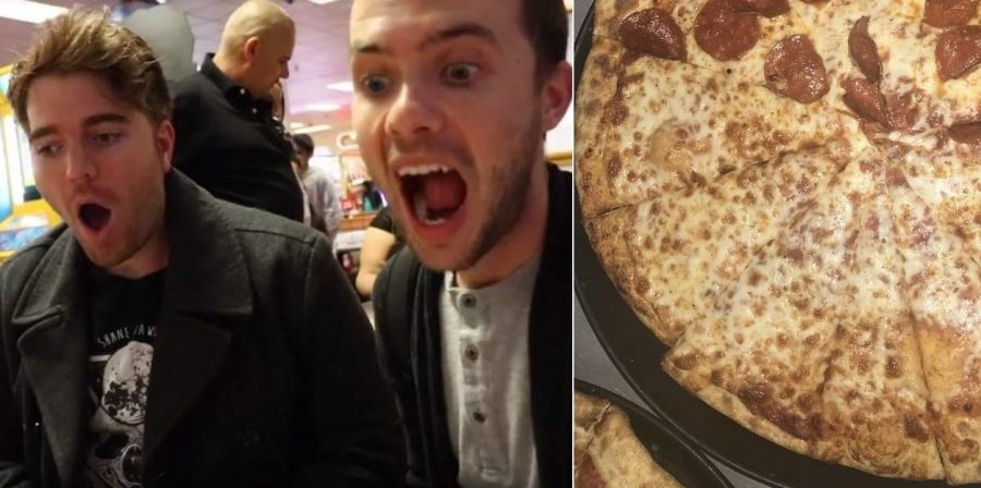 Youtuber Shane Dawsons reaction after seeing his freshly made pizzas miss-matching slices.