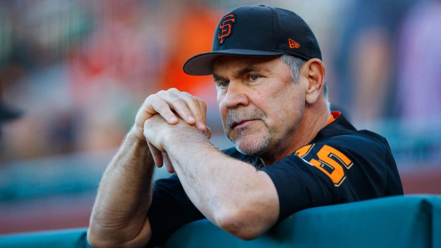 Former catcher and current Giants manager Bruce Bochy prepares for another game.