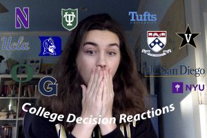 Many YouTube video thumbnails for college decision reaction videos look similar to this one.