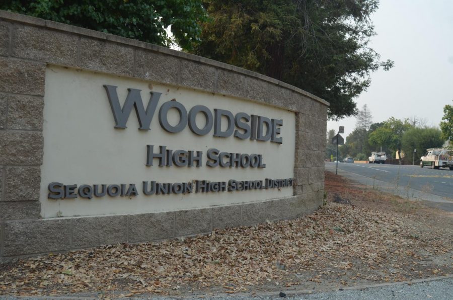 Woodside High Schools sign in front of the school