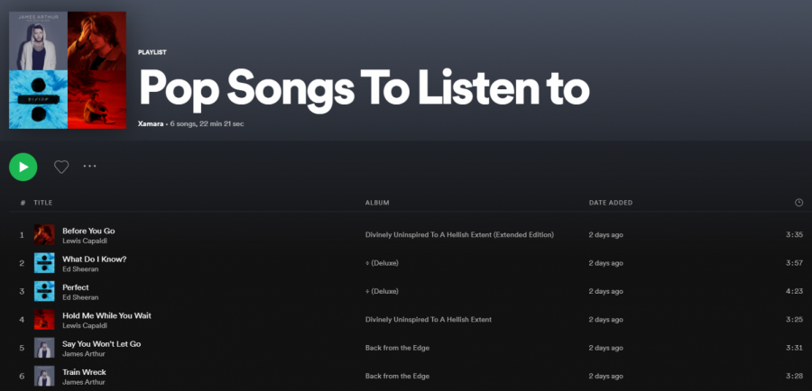 A screenshot of the full playlist available for readers to listen to if they are looking for calming pop music.