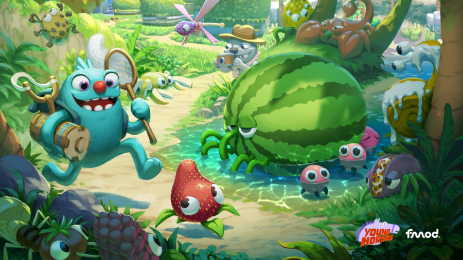 The opening screen for Bugsnax details the numerous creatures to catch and the games art style.