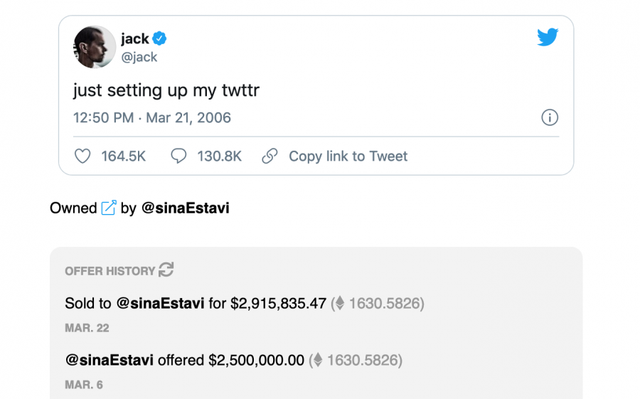 On+March+22%2C+Jack+Dorsey+sold+his+first+ever+tweet+for+almost+three+million+dollars.+