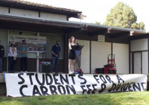 Woodside High School parents, teachers, and other community members attended the protest for carbon fees and dividends on August 21.