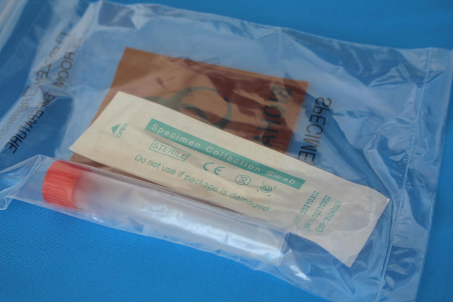 A packaged COVID test sits ready for use on Thursday, October 7th, 2021. Woodside's COVID test site mis using the PCR method to scan for the Coronavirus, which is often considered the 