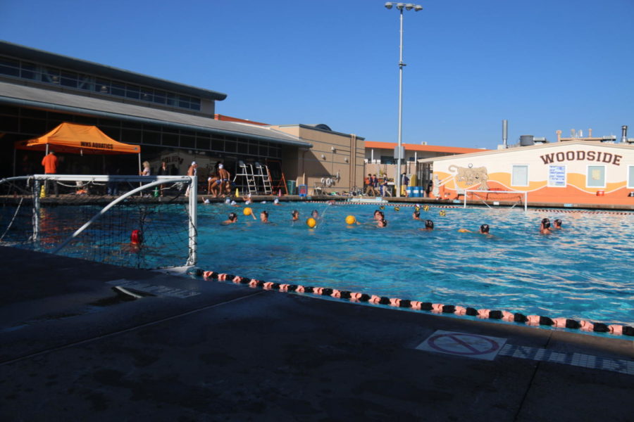 Woodsides boys varsity water polo team facing Carlmont in September