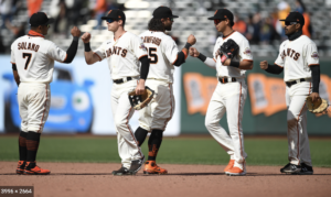 In the five game National League Division series, the Giants lead 2-1 against the Dodgers. 