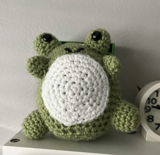 Winnie Einhorn crocheted a frog for her friend. 