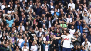 Tottenham Midfielder Pierre-Emile Hojberg celebrates his goal in the 2-1 victory against Aston Villa
