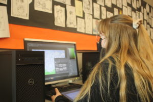 Woodside senior Lia Whiting works on her final project in Academy Advanced Animation.