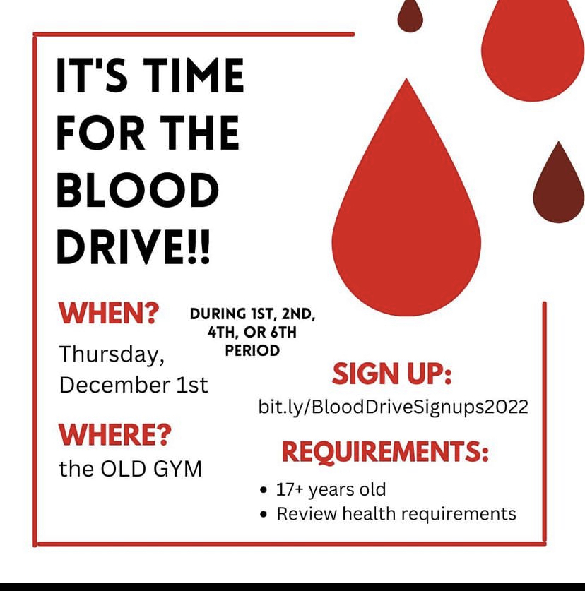 The fall blood drive will take place on December 1st. 