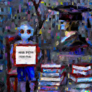 We asked DALL-E, an AI image generator, to create an impressionist painting representing the dangers of AI on education.