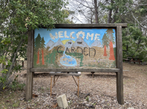 Welcome to the garden sign kept in front of the Green Academy students gathering center. 