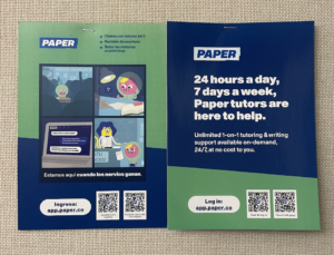 Flyers advertising Paper are posted around campus to encourage students to use this resource.