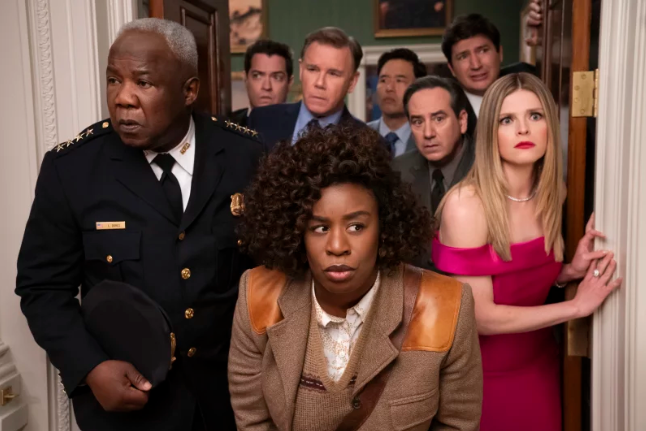 Uzo Aduba, center, stars as Cordelia Cupp in Netflix’s “The Residence”.