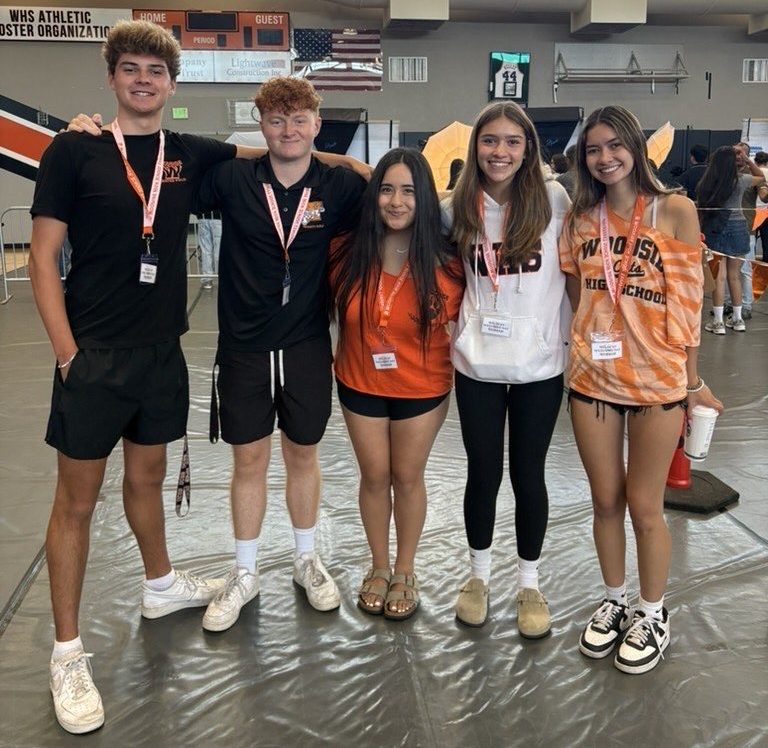 2025 BOSA during Wildcat Welcome Days, in order, Aaron Wilson (left), Lucas Rich, MaryCarla Germano, Cat Blume, Elizabeth Kautzmann
