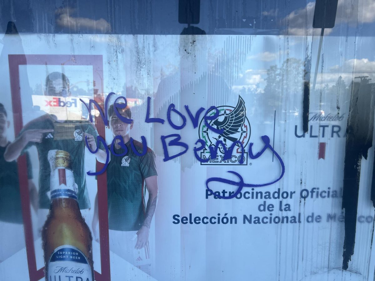 Message left on Redwood City liquor store front in reference to Benigno Pare.