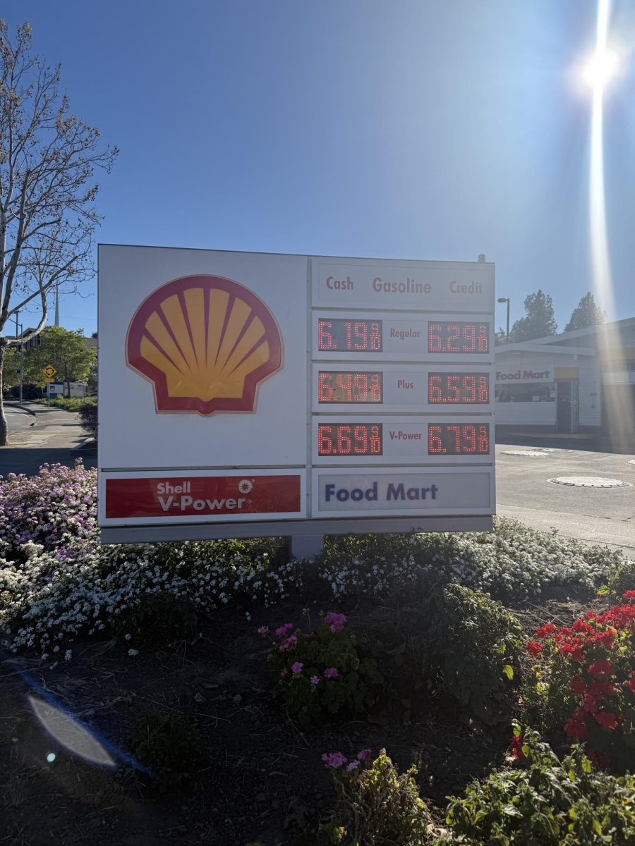 The gas prices at the Shell gas station on Roosevelt, all above $6.00.