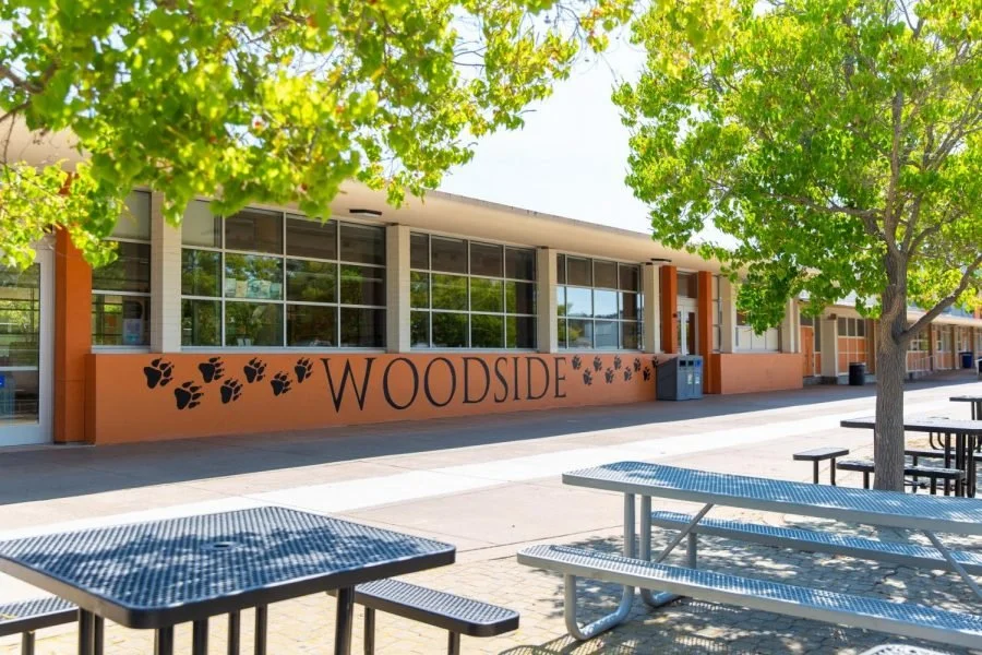Photo taken of Woodside High Schools cafeteria and quad area.