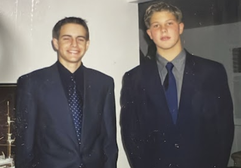 Photo of Joe Ezrati with his friend getting ready for junior year homecoming.